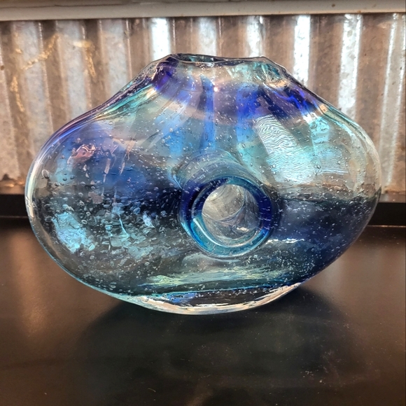 Hand blown blue donut vase